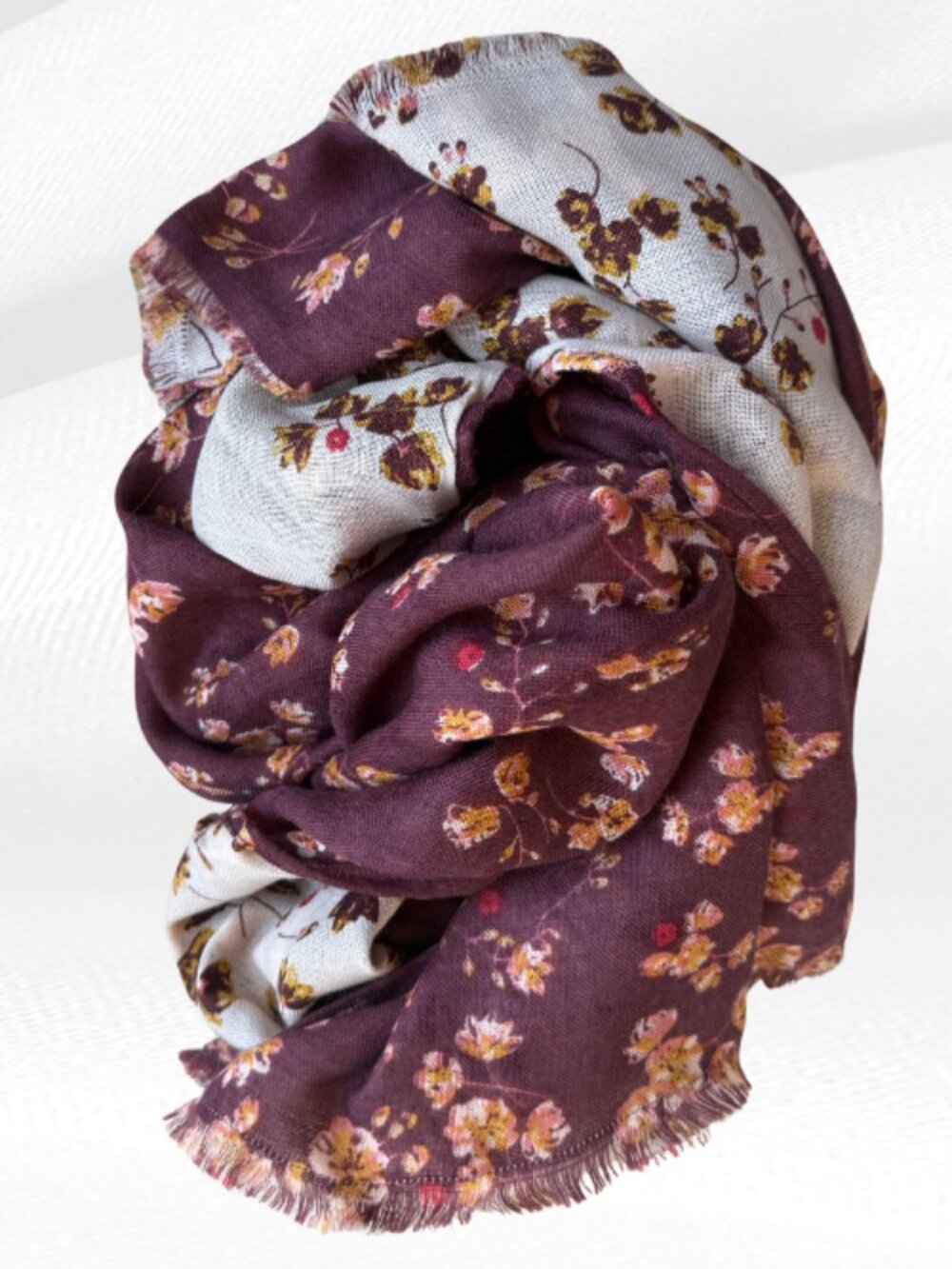 Lucky Brand Reversible Floral Wrap Scarf Burgundy Cream Boho Fall